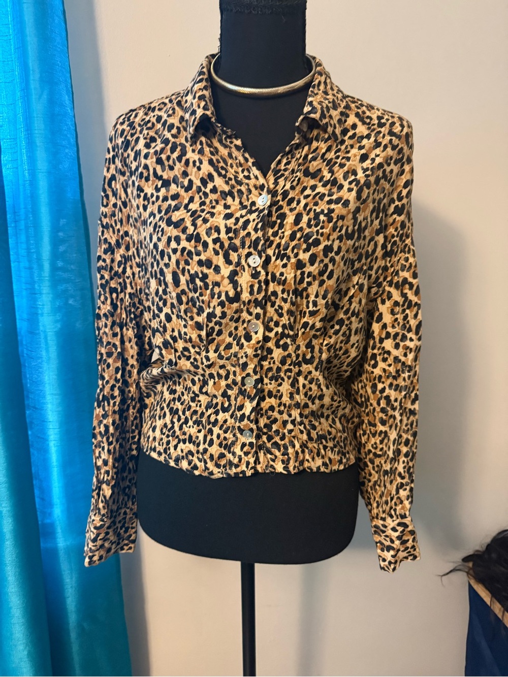 Zara Leopard Print Button-Down Shirt - Tan and Black